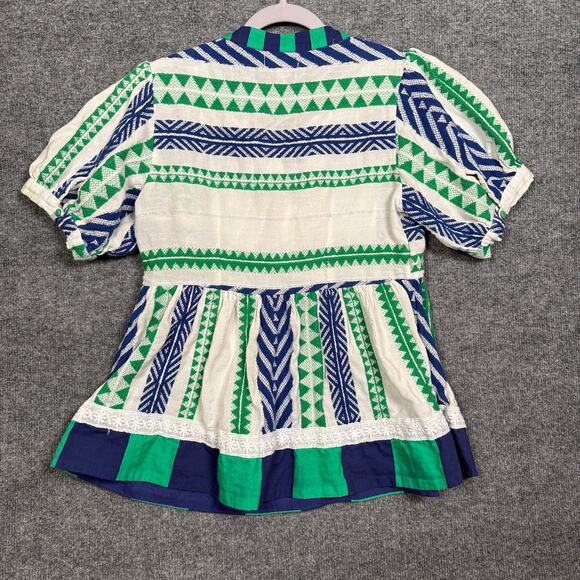 Anthropologie VERB Sz Small Sylvia Babydoll Top Embroidered Green Cotton Blend - Picture 4 of 10